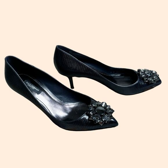 Dolce Gabbana Bellucci Embossed Kitten Heels - Picture 1 of 9